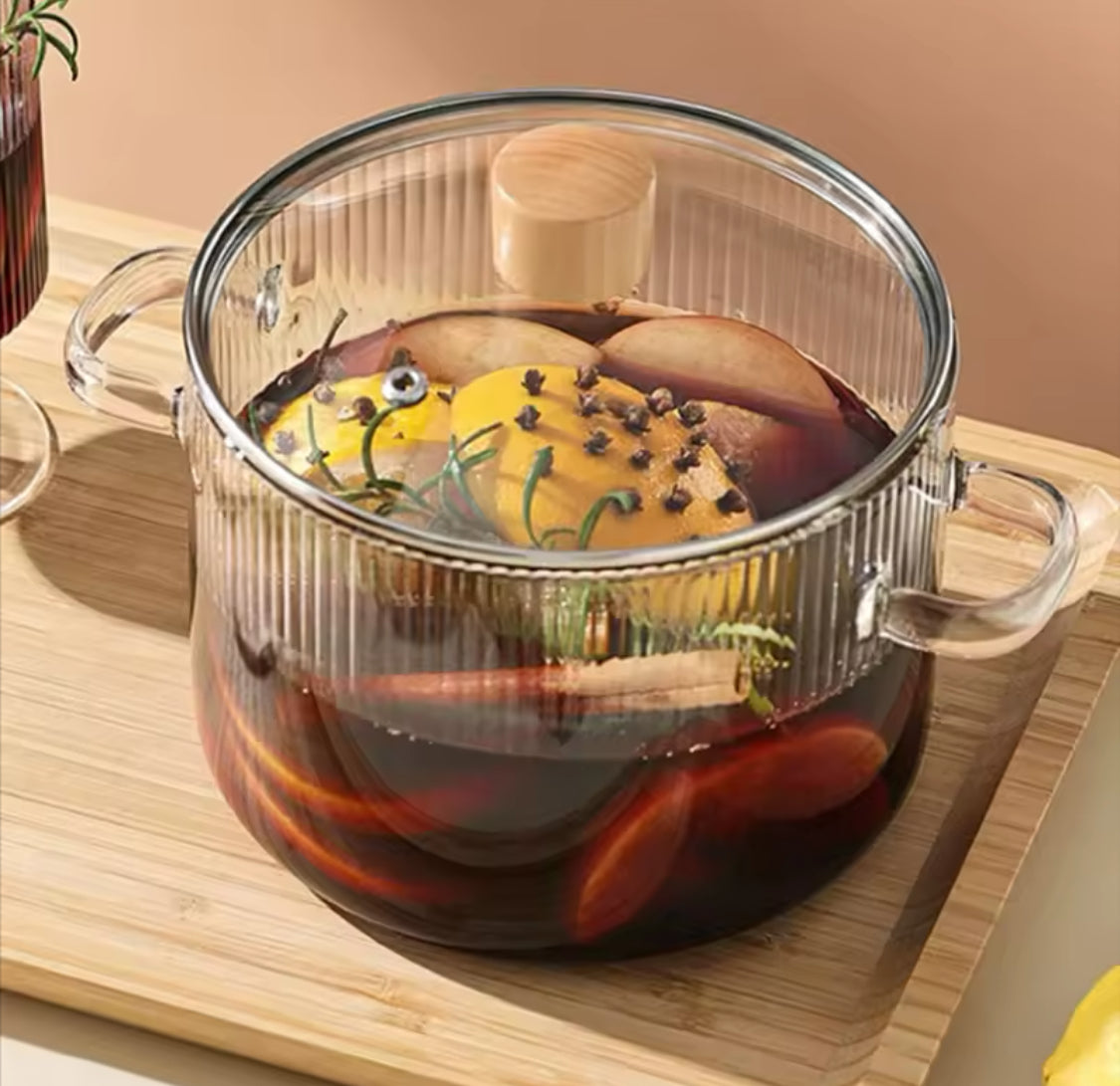 Durable Cooking Glass Pot With Lid, Dual Handles Glass Simmer Pot, Heat Resistant Transparent Cookware, Kitchen Cooking Tool Durable Cooking Glass Pot With Lid, Dual Handles Glass Simmer Pot, Heat Resistant Transparent Cookware, Kitchen Cooking Tool